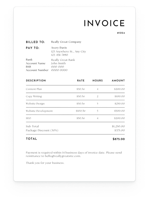 Invoice examples