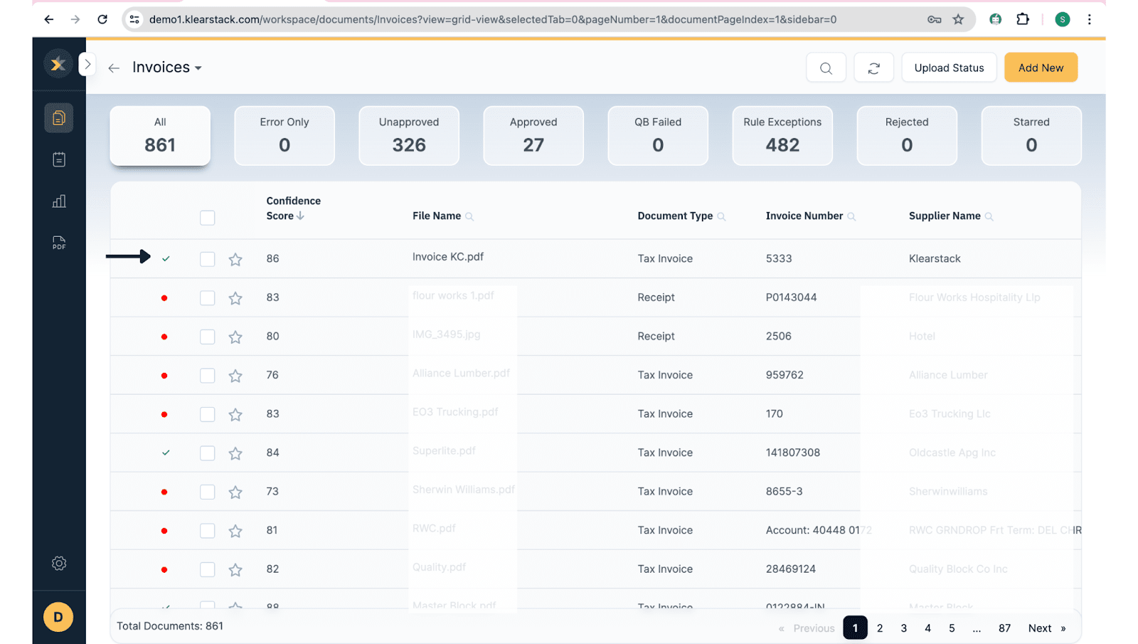 Check your invoice on dashboard in KlearStack tool