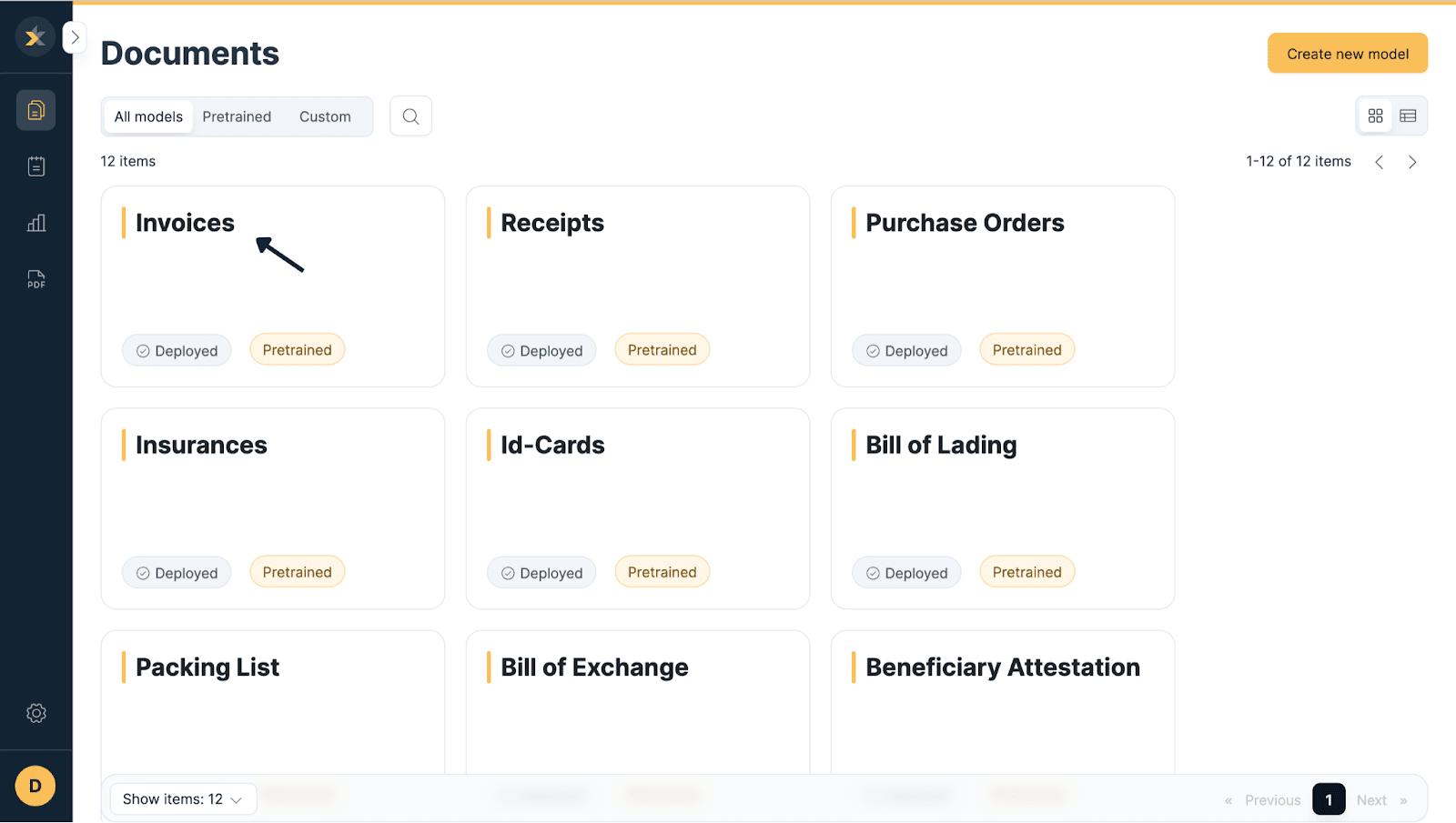 Select the document type that you have to process in KlearStack tool