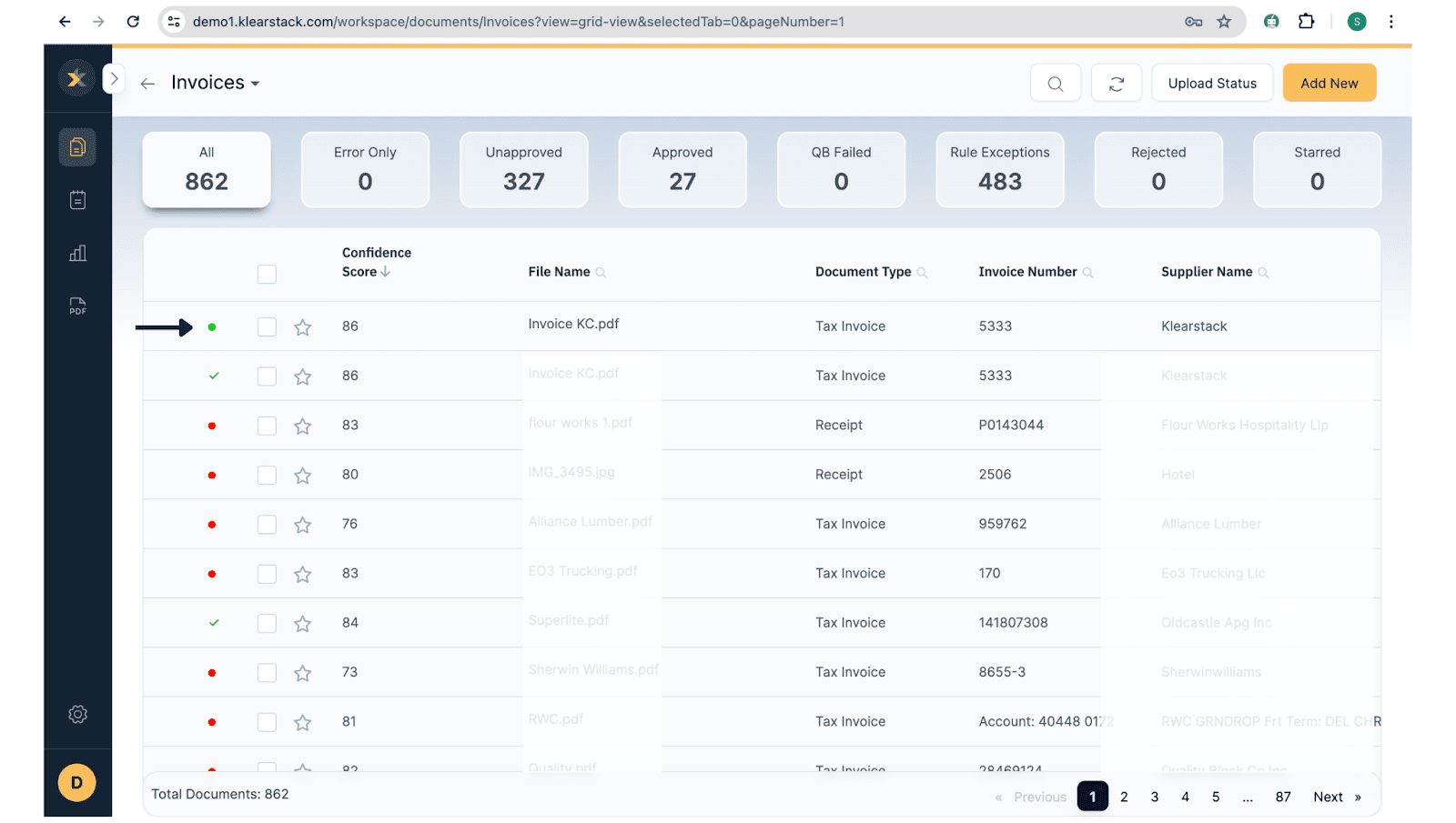 Check all the added document type in KlearStack tool