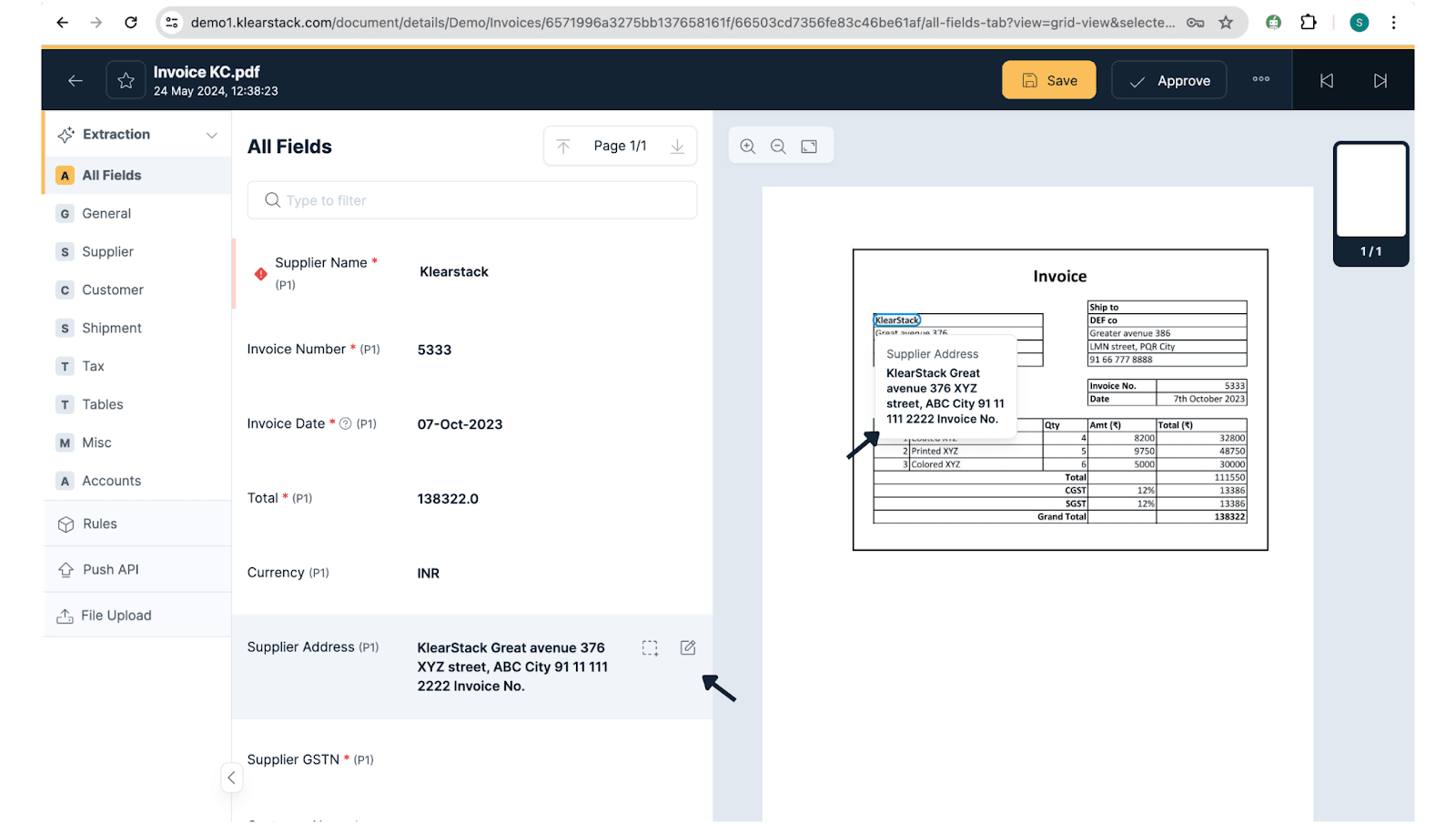 Verify the captured data in KlearStack tool