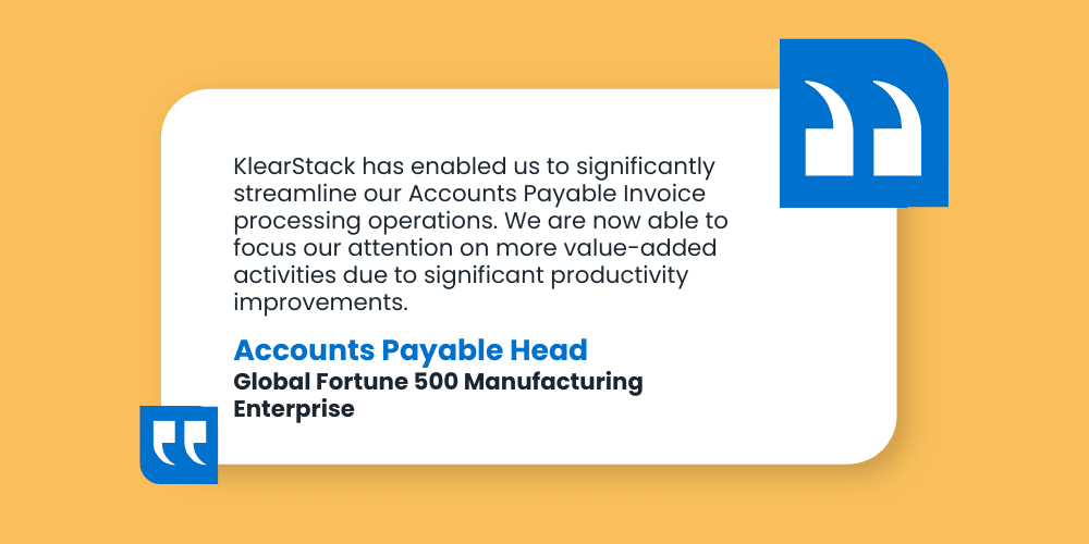 KlearStack testimonial by accounts payable head