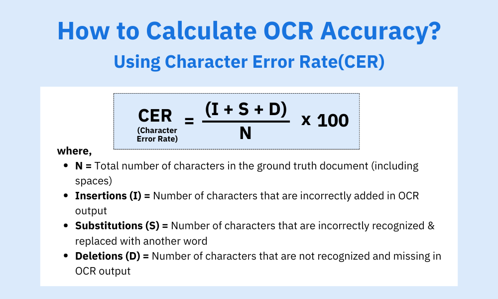 Formula to calculate OCR Accuracy with Character Error Method(CER)