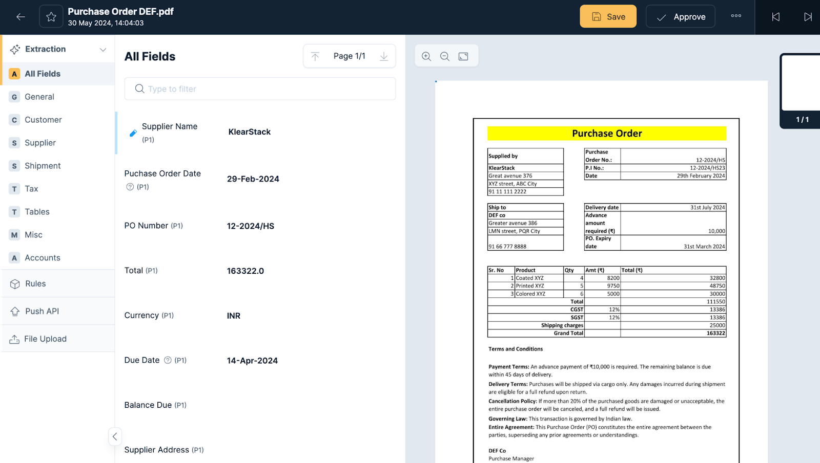 Purchase Orders data extraction 