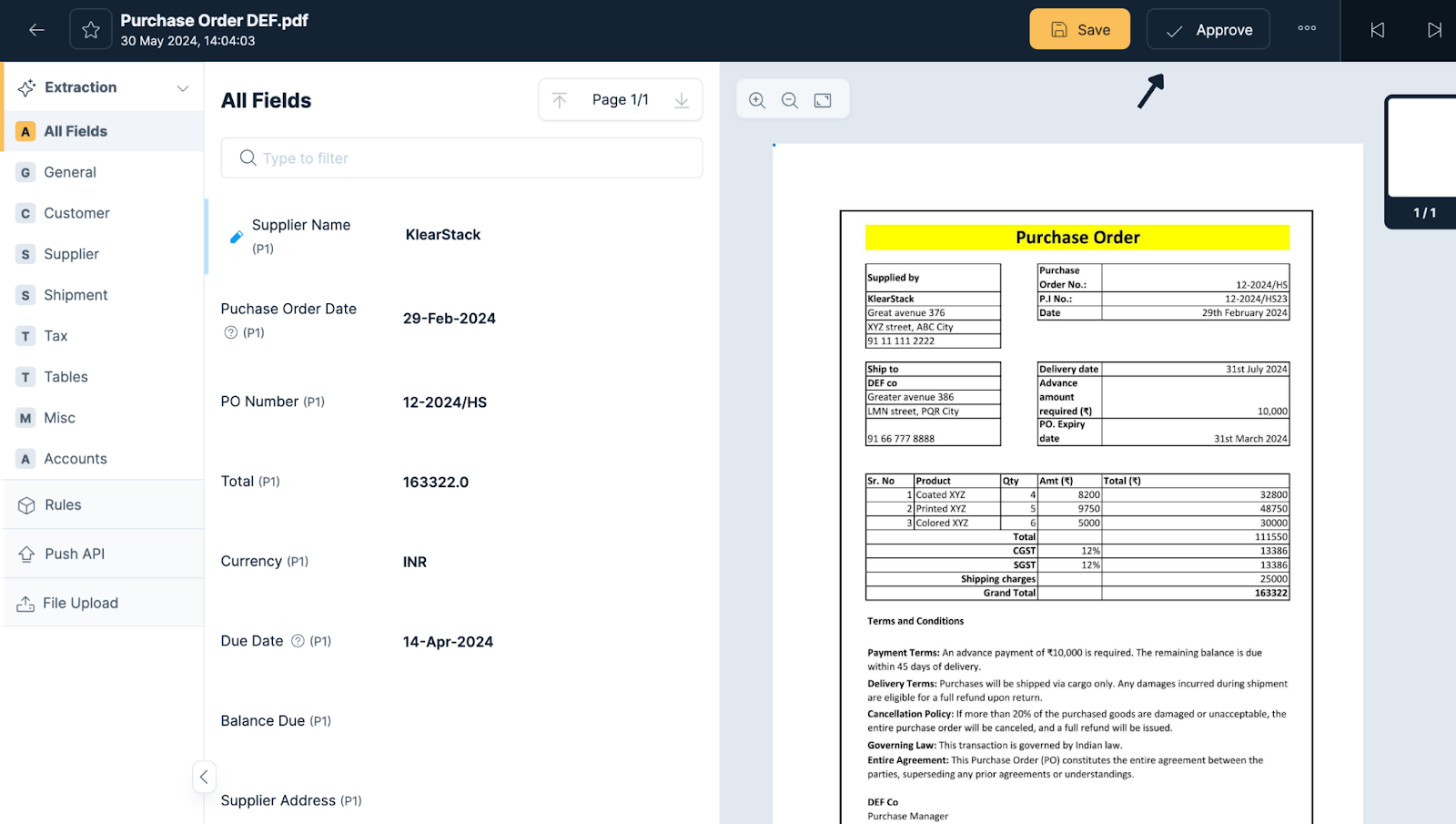 Extract Data from Purchase Orders