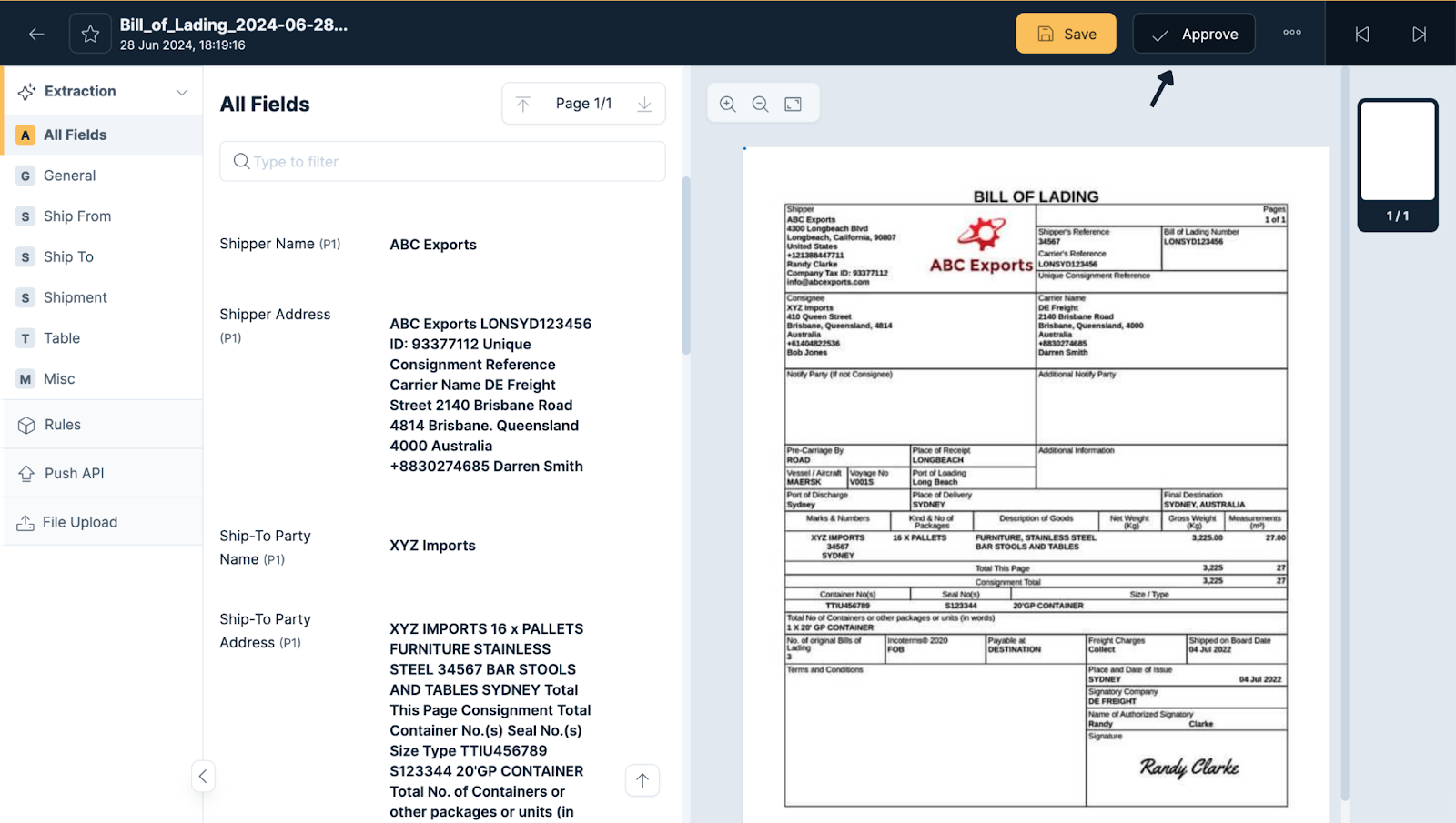 How to extract data from bill of ladding