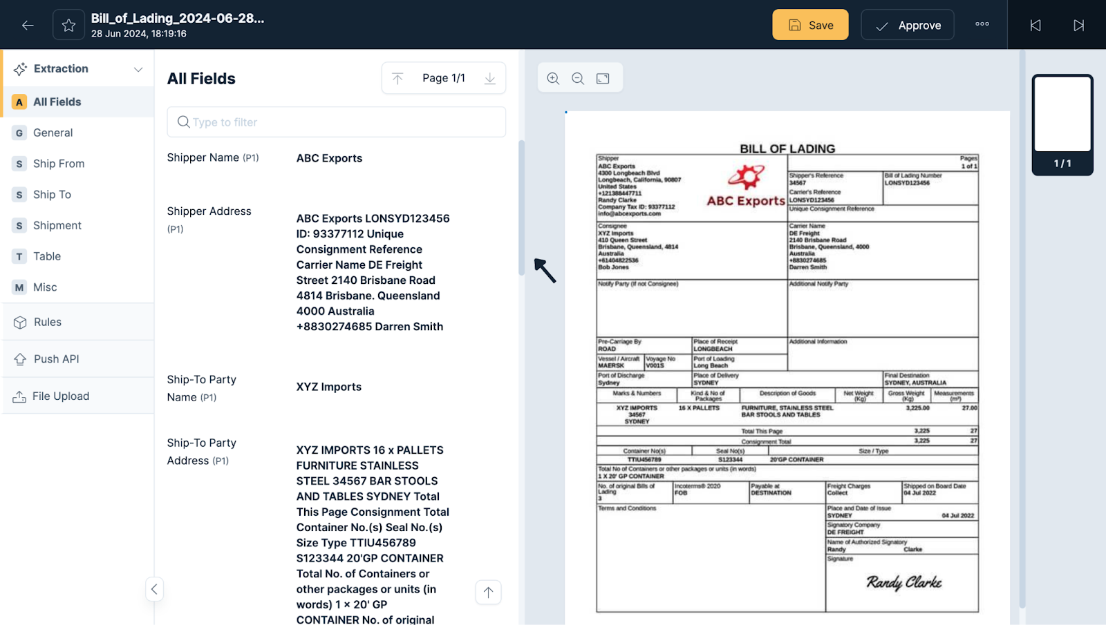 KLEARSTACK- Extract Data from Bill of Lading